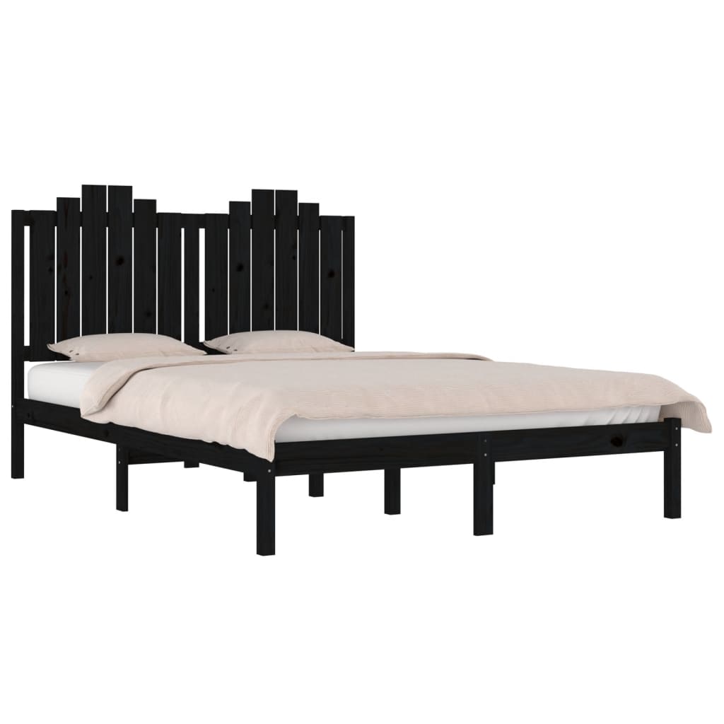 sengeramme 200x200 cm massivt fyrretræ sort