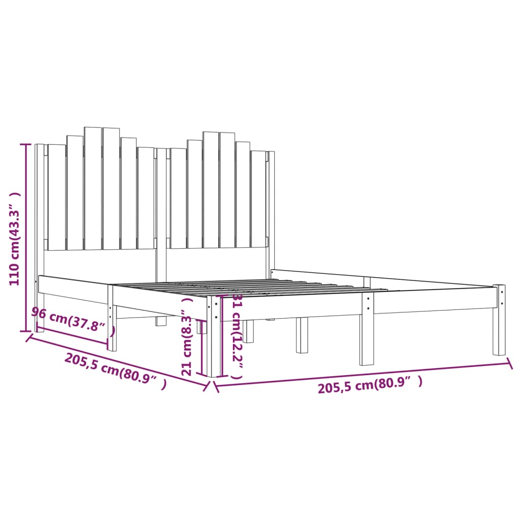 sengeramme 200x200 cm massivt fyrretræ sort