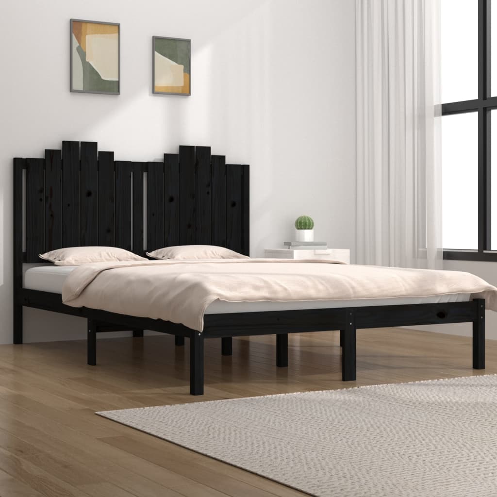 sengeramme 200x200 cm massivt fyrretræ sort