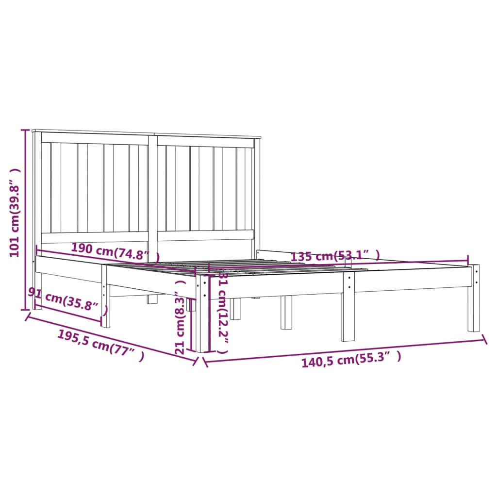 sengeramme 135x190 cm massivt fyrretræ