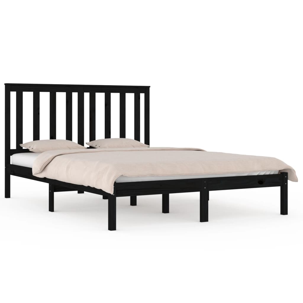 sengeramme 140x190 cm massivt fyrretræ sort