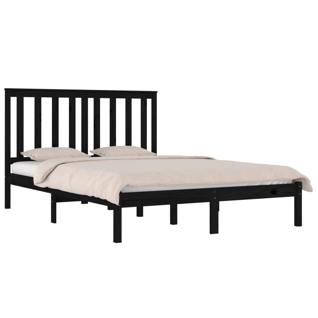 sengeramme 140x190 cm massivt fyrretræ sort