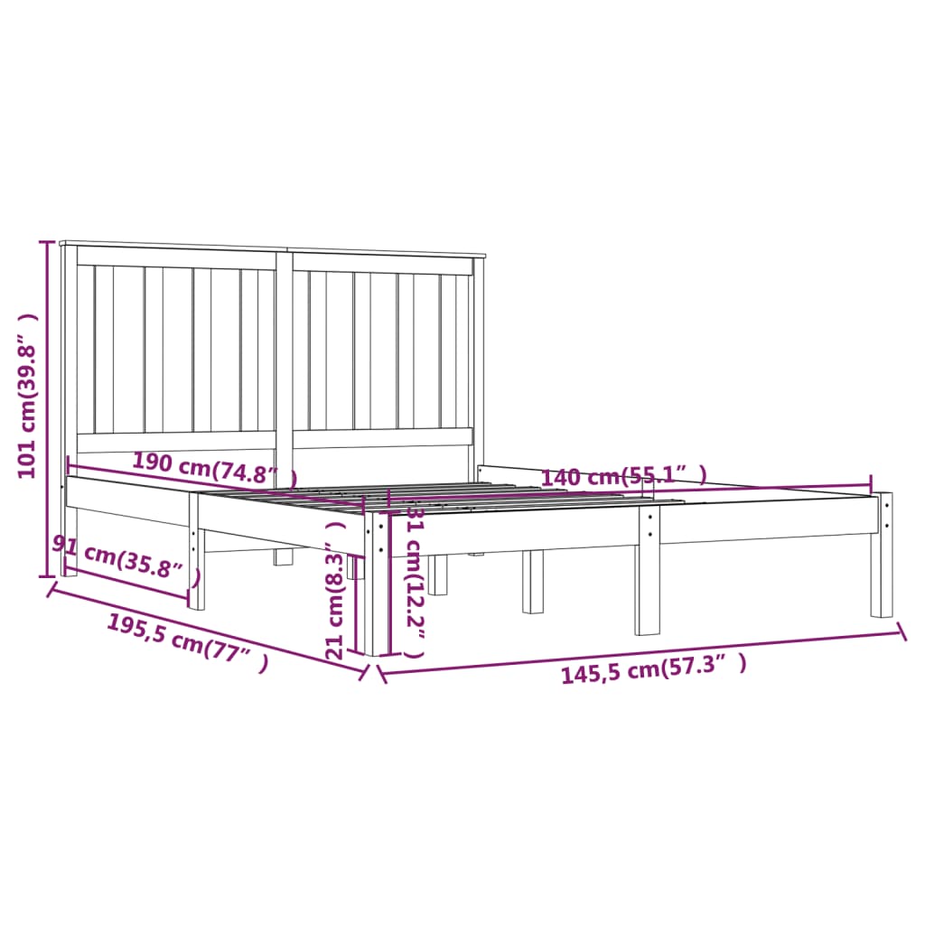 sengeramme 140x190 cm massivt fyrretræ sort