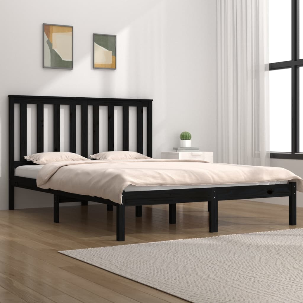 sengeramme 200x200 cm massivt fyrretræ sort