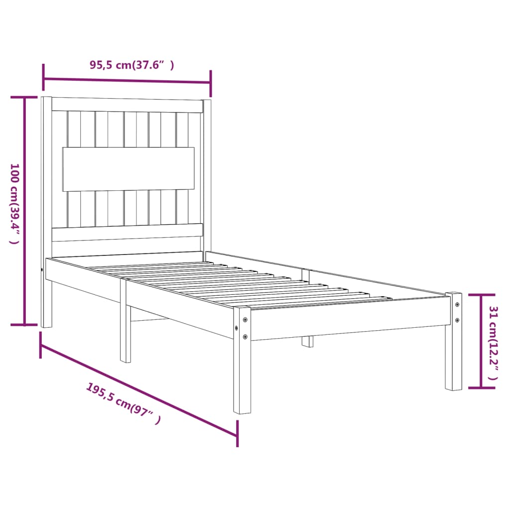 sengeramme 90x190 cm massivt fyrretræ