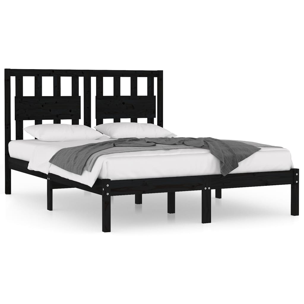sengeramme 140x190 cm massivt fyrretræ sort