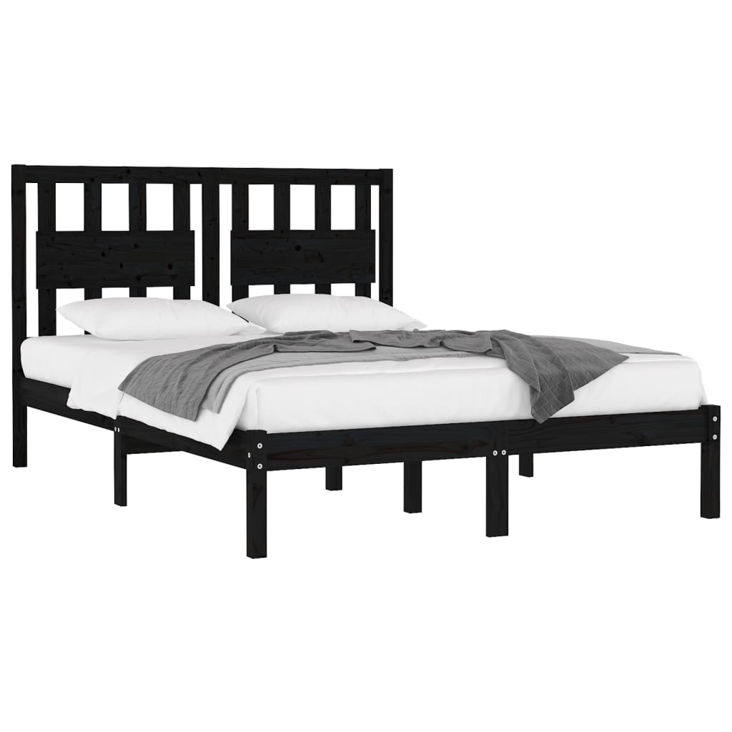 sengeramme 140x190 cm massivt fyrretræ sort
