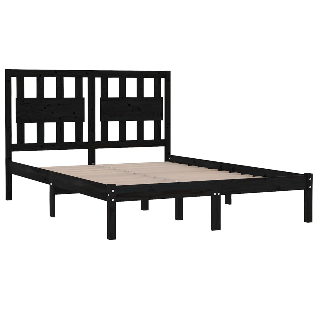 sengeramme 140x190 cm massivt fyrretræ sort