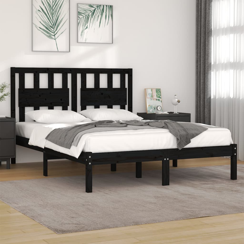sengeramme 140x190 cm massivt fyrretræ sort