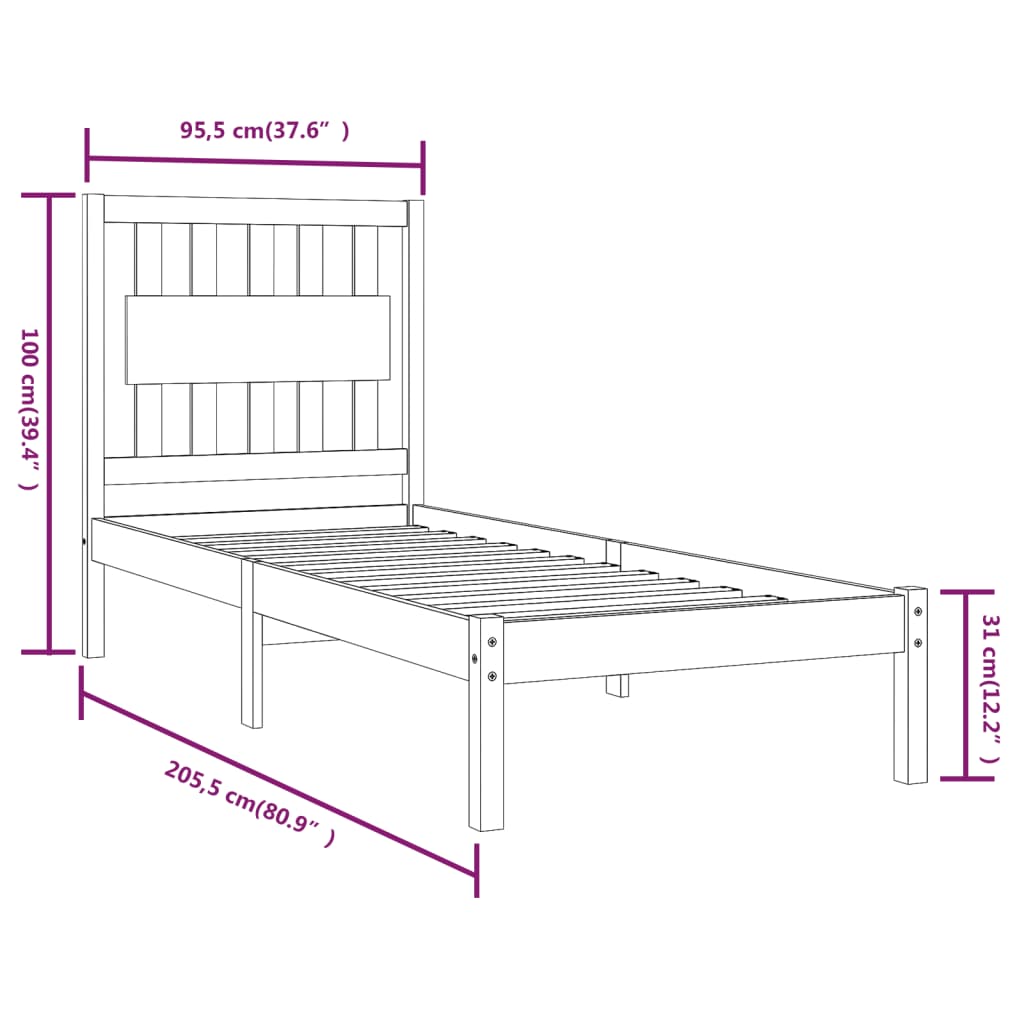 sengeramme 90x200 cm massivt fyrretræ