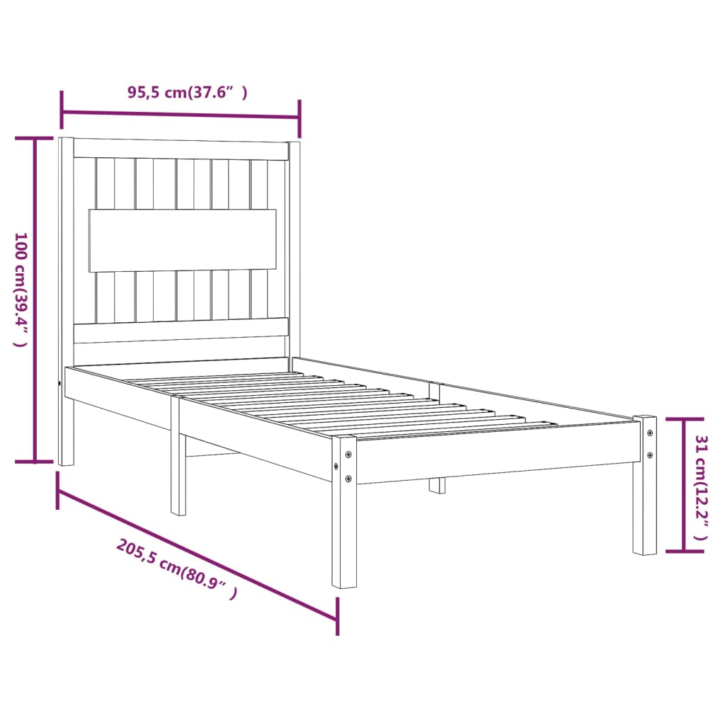 sengeramme 90x200 cm massivt fyrretræ hvid