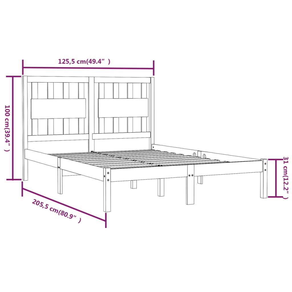 sengeramme 120x200 cm massivt fyrretræ hvid