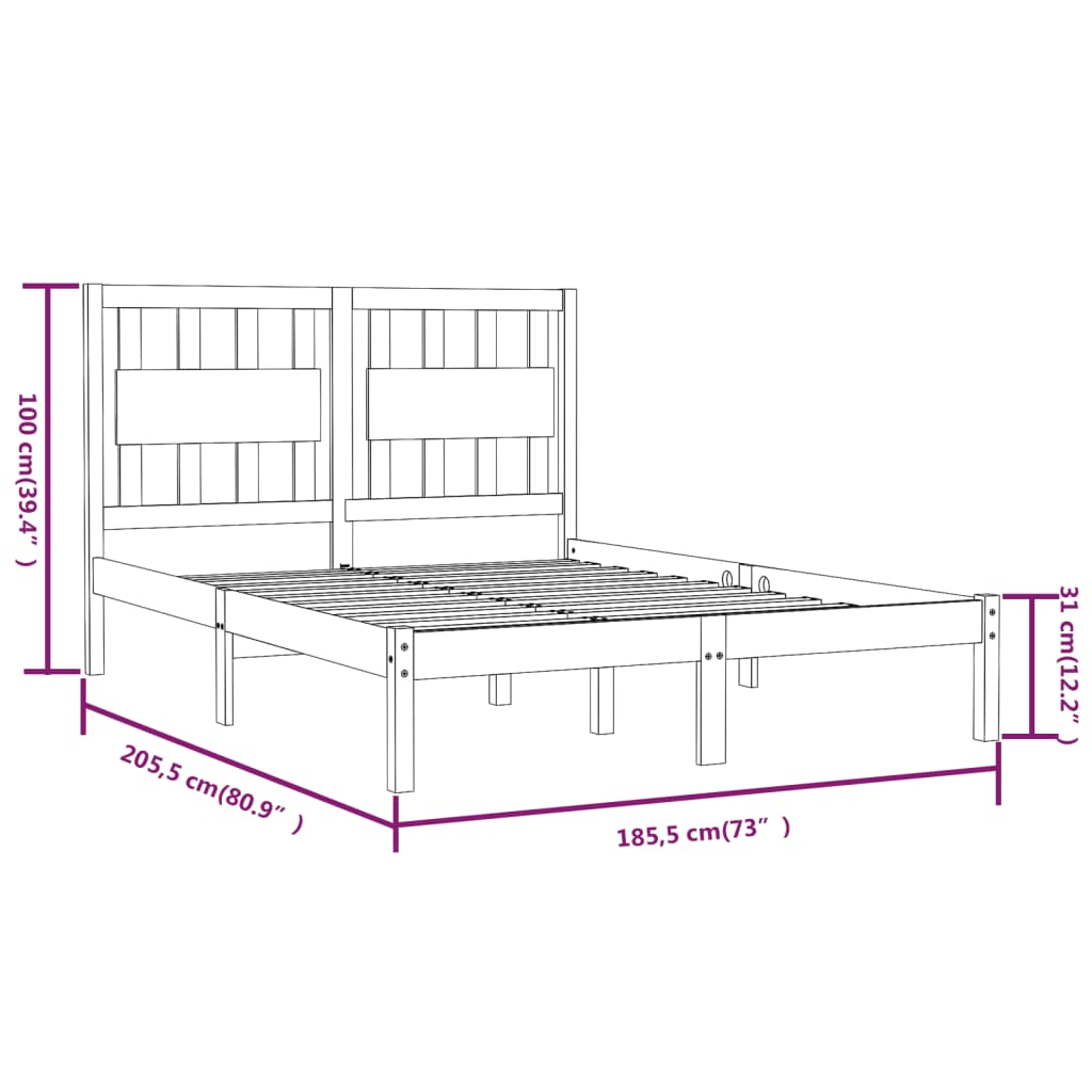 sengeramme 180x200 cm Super King massivt fyrretræ hvid