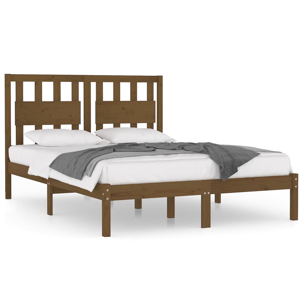 sengeramme 200x200 cm massivt fyrretræ gyldenbrun