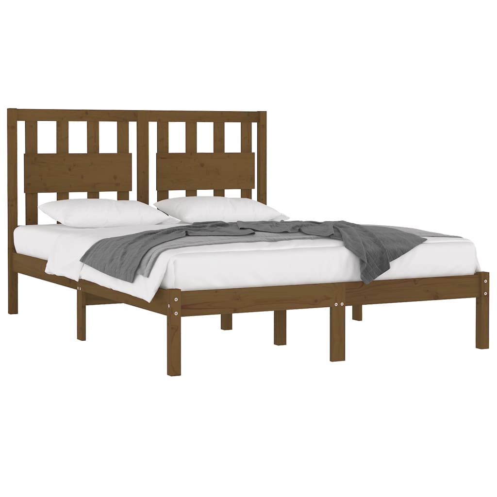 sengeramme 200x200 cm massivt fyrretræ gyldenbrun