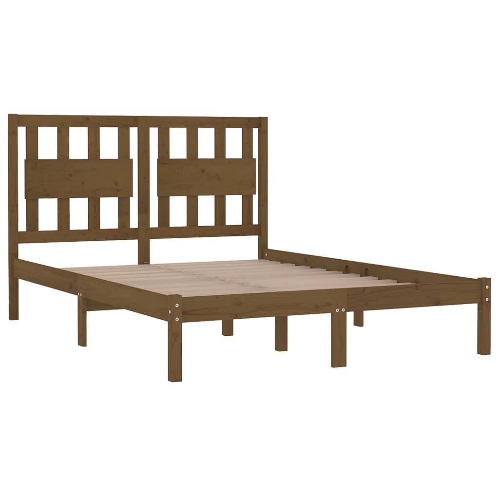 sengeramme 200x200 cm massivt fyrretræ gyldenbrun