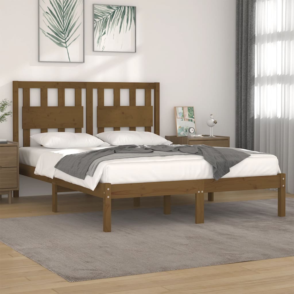 sengeramme 200x200 cm massivt fyrretræ gyldenbrun