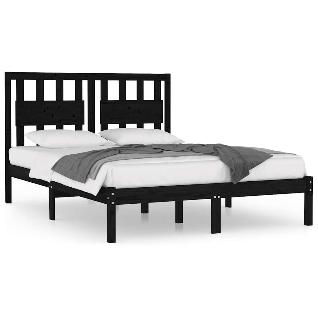 sengeramme 200x200 cm massivt fyrretræ sort