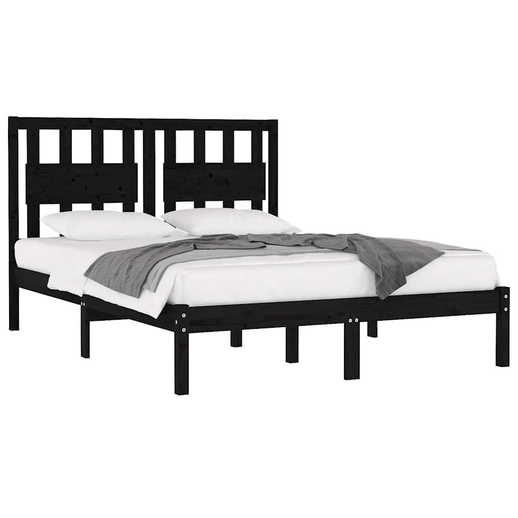 sengeramme 200x200 cm massivt fyrretræ sort