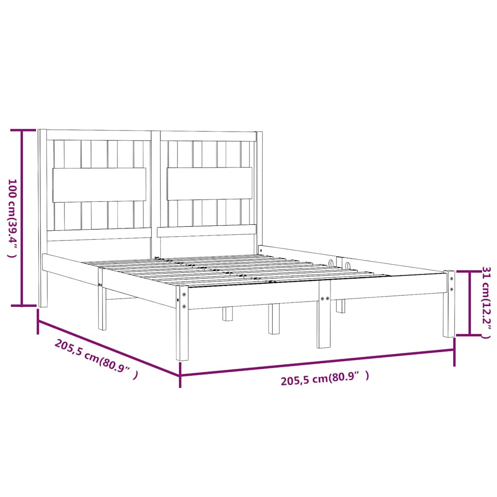 sengeramme 200x200 cm massivt fyrretræ sort