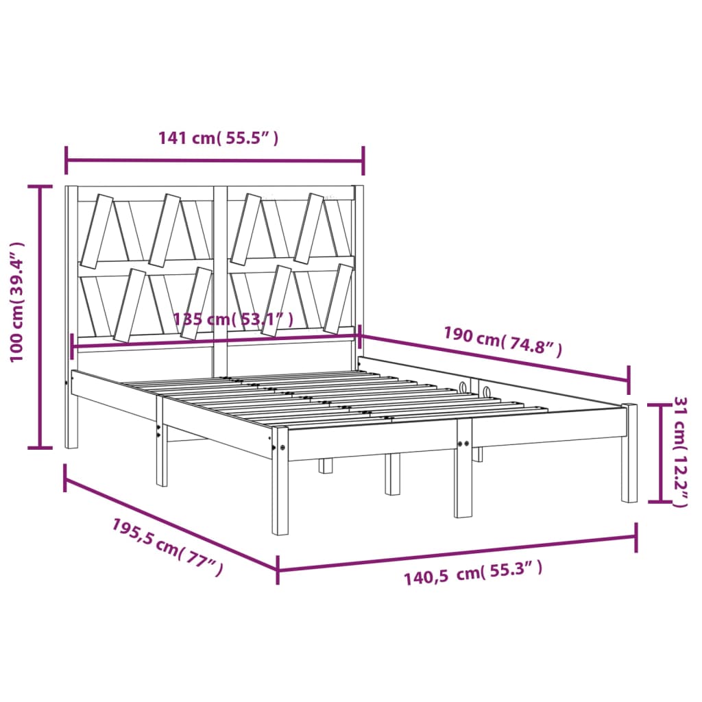 sengeramme 135x190 cm massivt fyrretræ