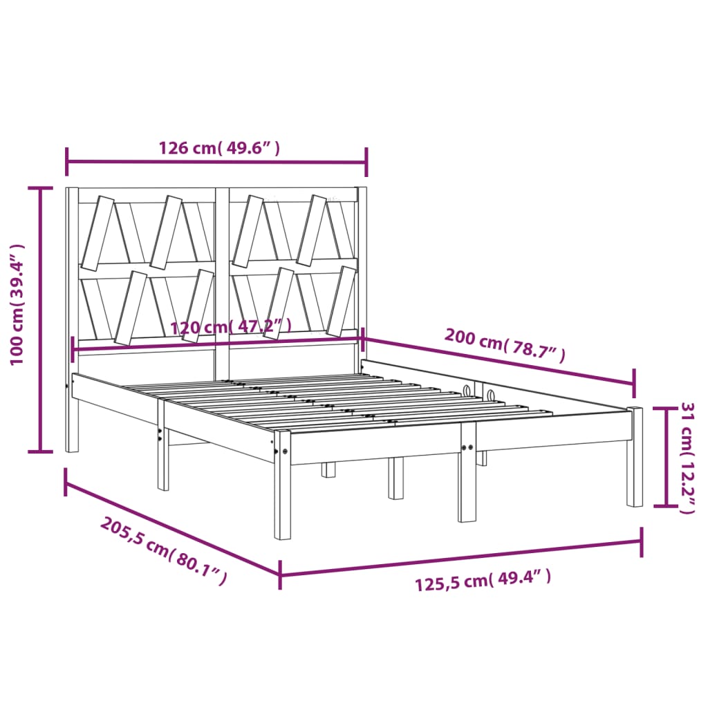 sengeramme 120x200 cm massivt fyrretræ