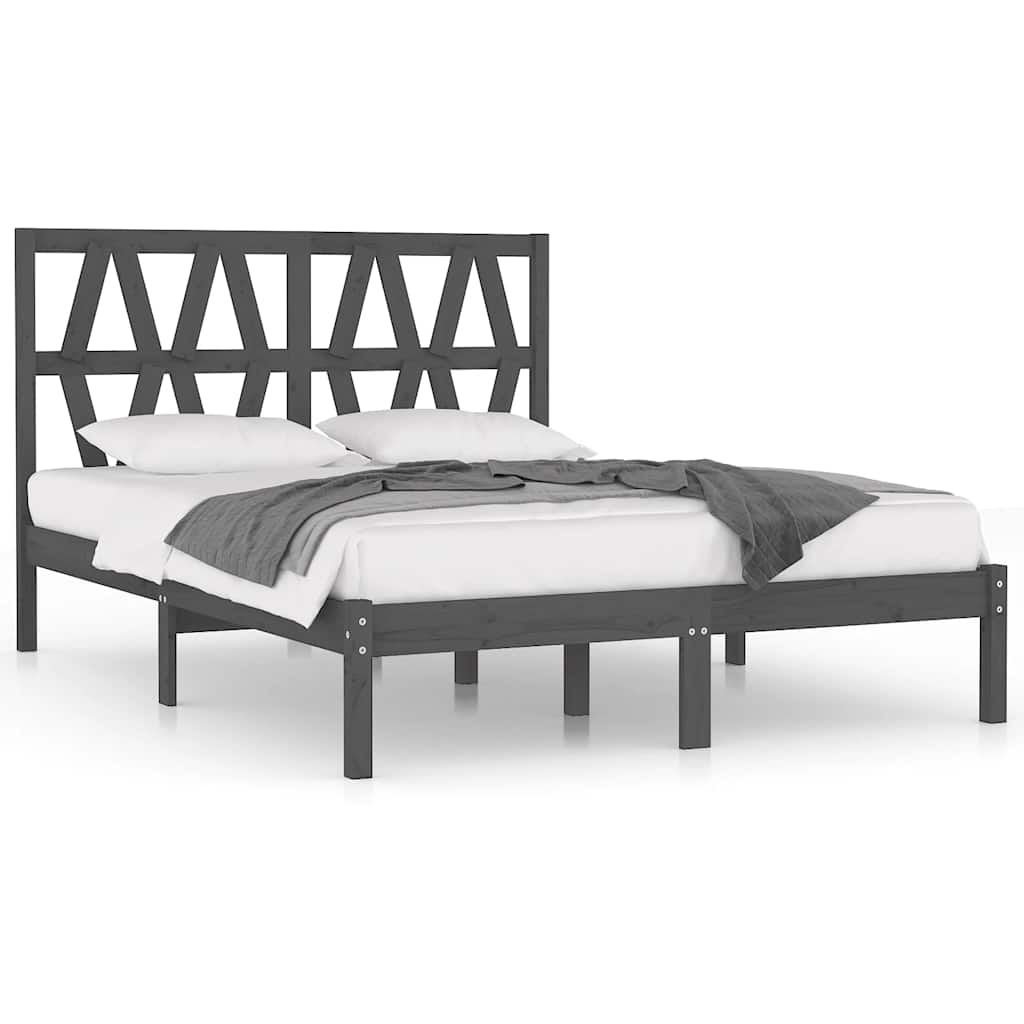 sengeramme 200x200 cm massivt fyrretræ grå