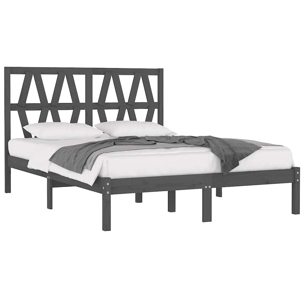 sengeramme 200x200 cm massivt fyrretræ grå