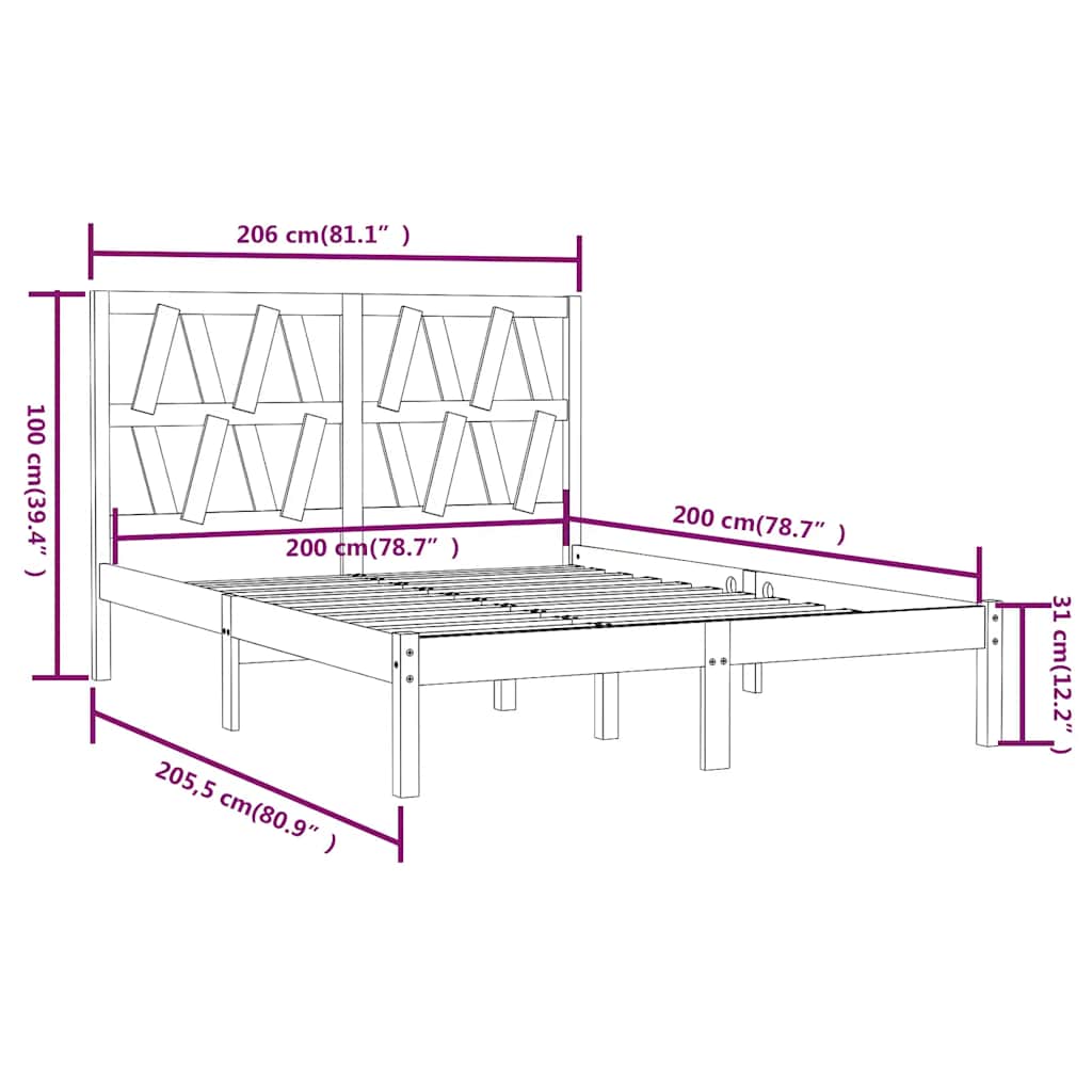 sengeramme 200x200 cm massivt fyrretræ grå