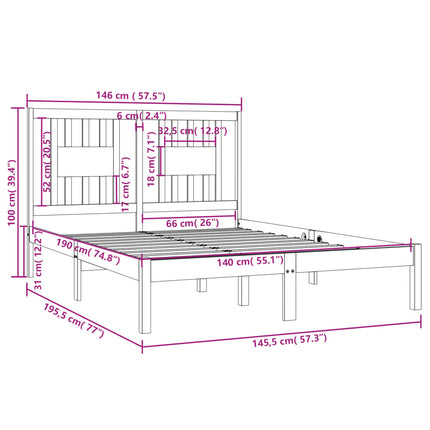 sengeramme 140x190 cm massivt fyrretræ hvid