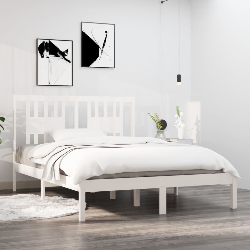 sengeramme 140x190 cm massivt fyrretræ hvid