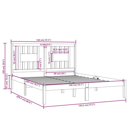 sengeramme 140x200 cm massivt fyrretræ hvid