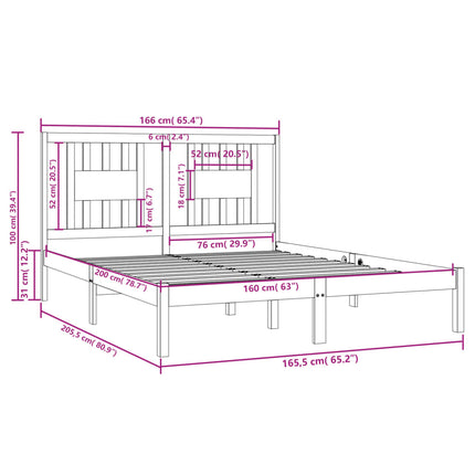 sengeramme 160x200 cm massivt fyrretræ