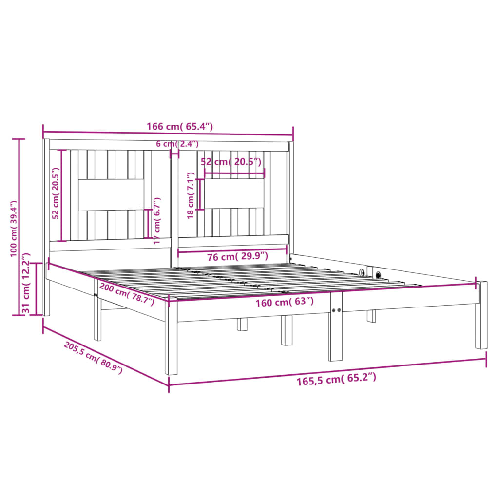 sengeramme 160x200 cm massivt fyrretræ