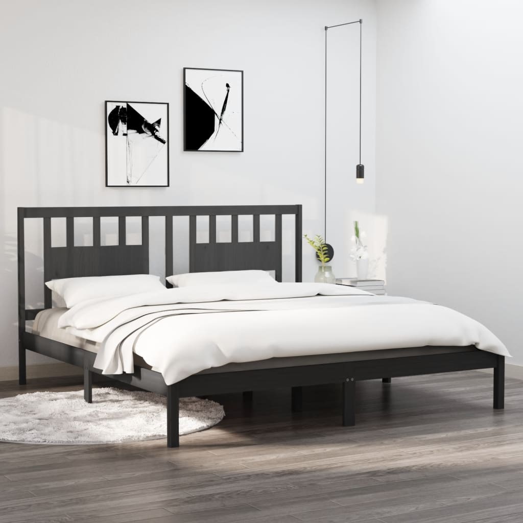 sengeramme 200x200 cm massivt fyrretræ grå