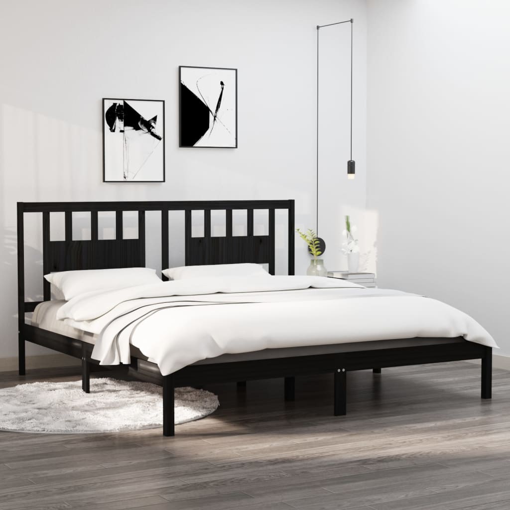 sengeramme 200x200 cm massivt fyrretræ sort