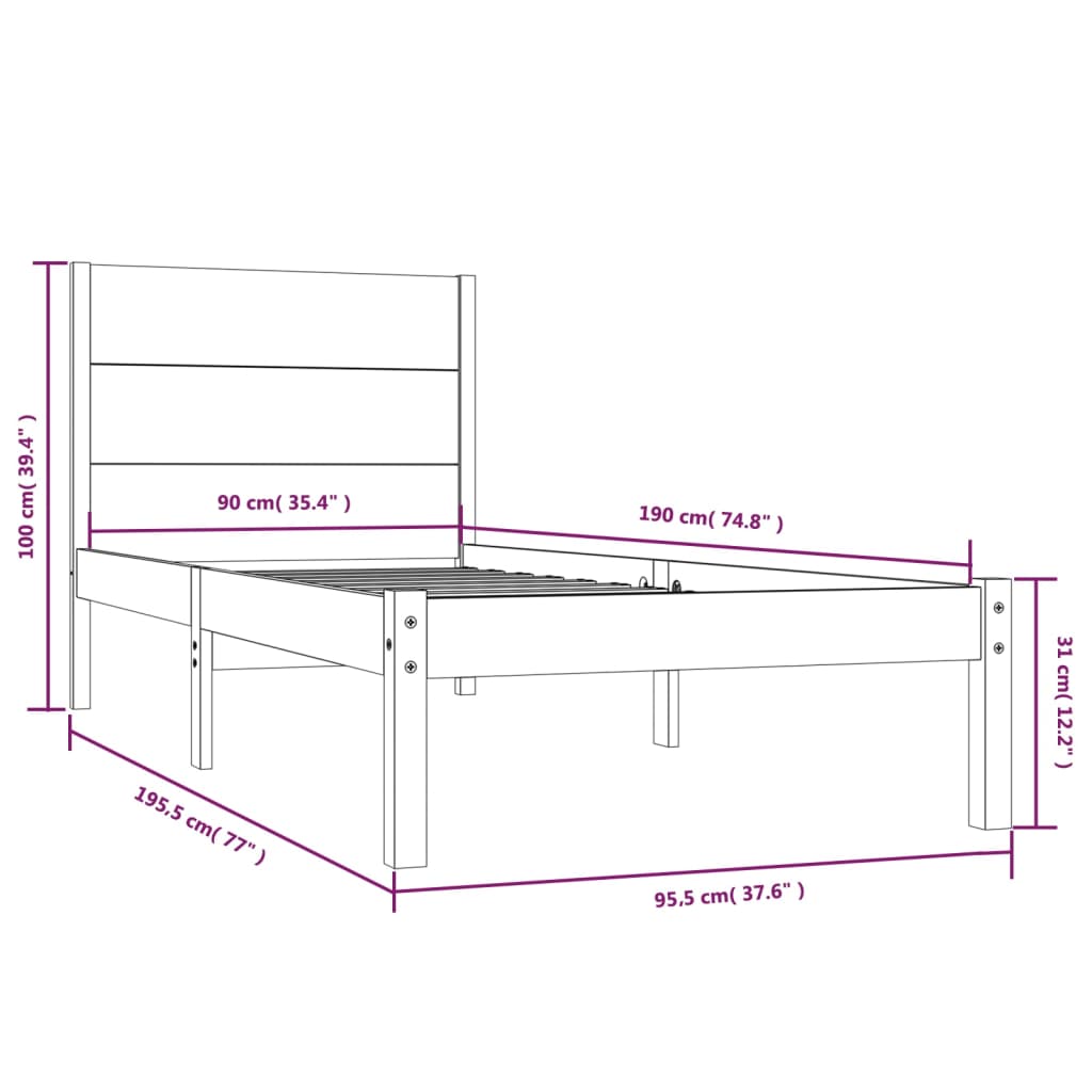 sengeramme 90x190 cm massivt træ