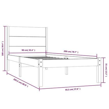 sengeramme uden madras 90x200 cm massivt fyrretræ