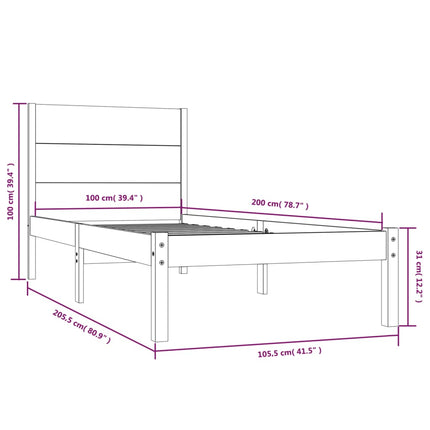 sengeramme uden madras 100x200 cm massivt fyrretræ hvid