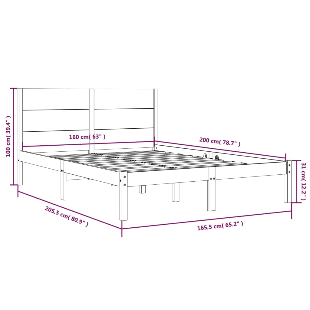 sengeramme uden madras 160x200 cm massivt fyrretræ