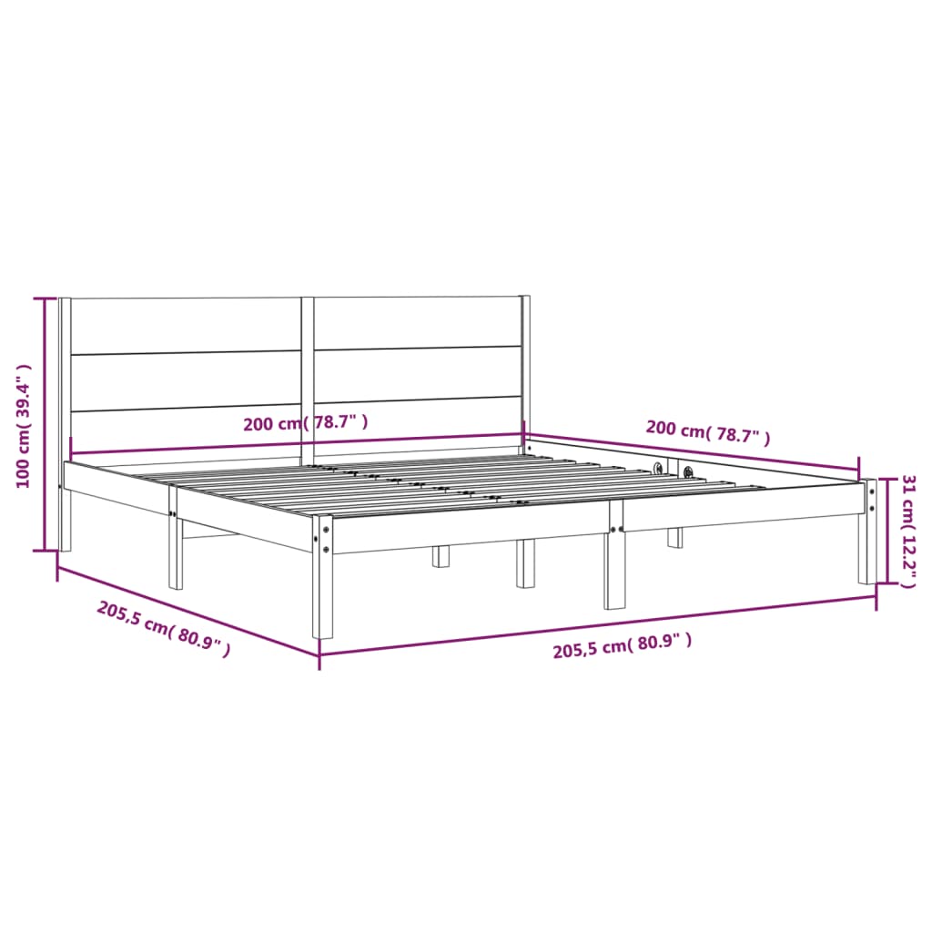 sengeramme uden madras 200x200 cm massivt fyrretræ