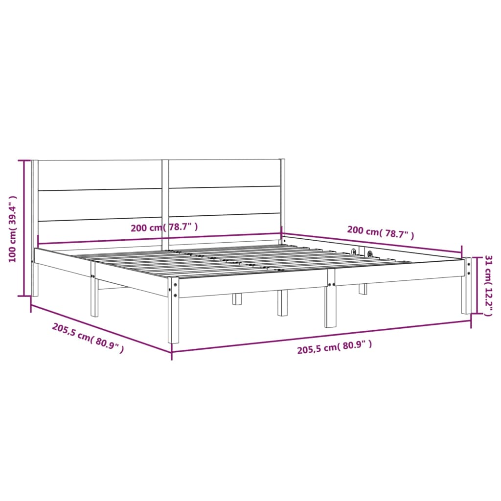 sengeramme uden madras 200x200 cm massivt fyrretræ hvid