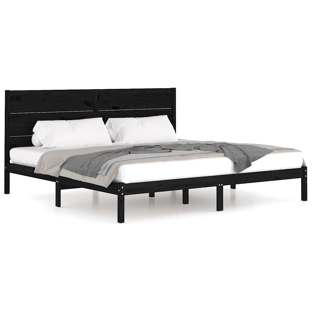 sengeramme 200x200 cm massivt fyrretræ sort