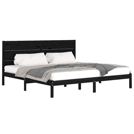 sengeramme 200x200 cm massivt fyrretræ sort