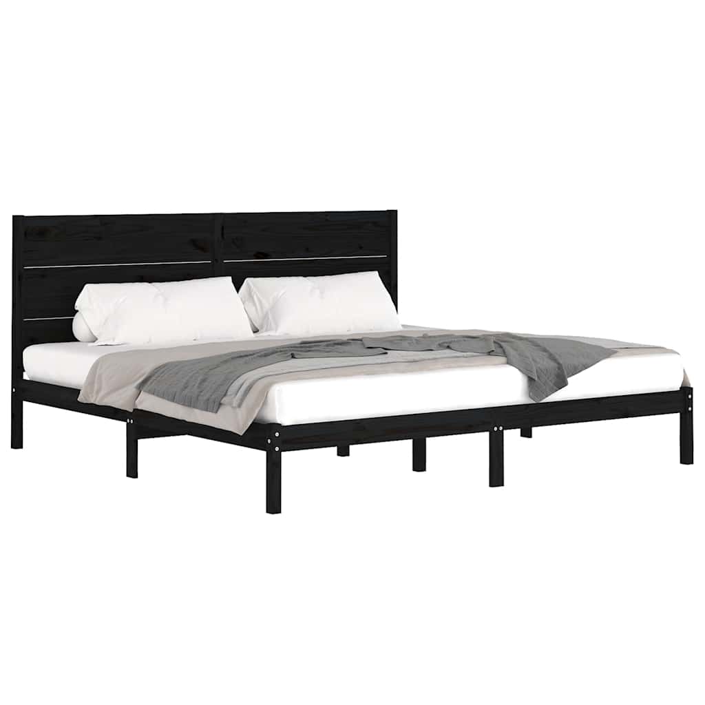 sengeramme 200x200 cm massivt fyrretræ sort