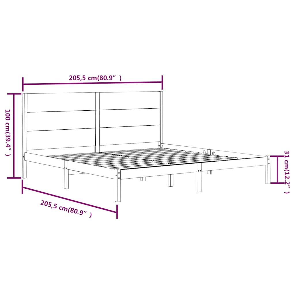 sengeramme 200x200 cm massivt fyrretræ sort