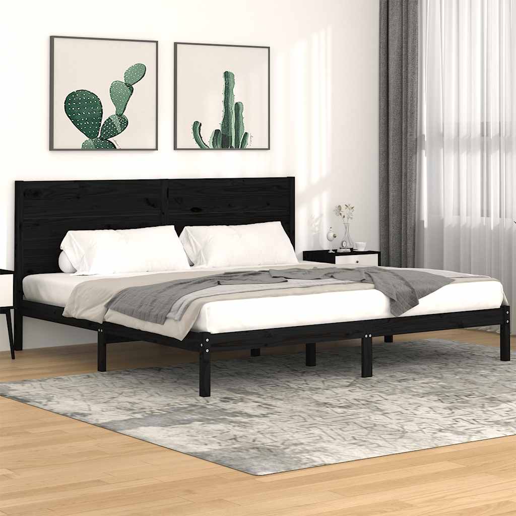 sengeramme 200x200 cm massivt fyrretræ sort
