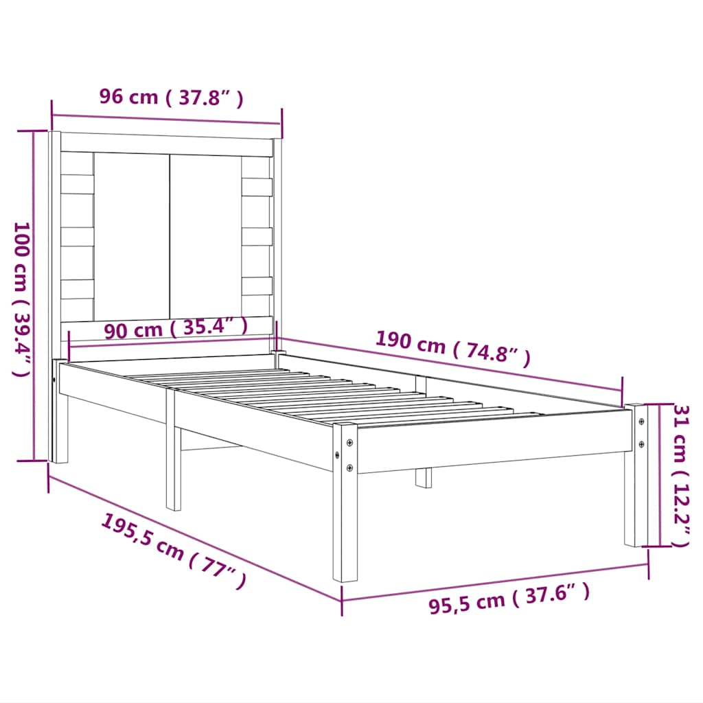 sengeramme 90x190 cm massivt træ