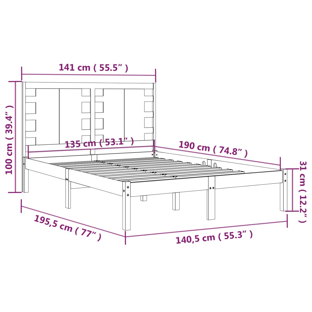 sengeramme 135x190 cm massivt træ