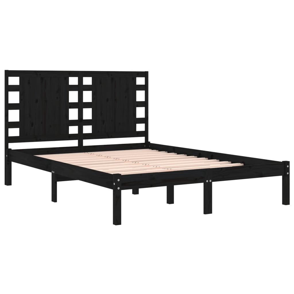 sengeramme 140x190 cm massivt fyrretræ sort